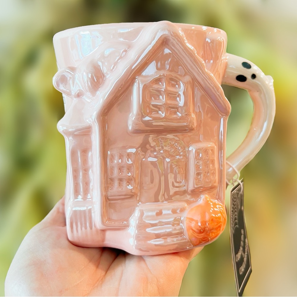 NEW Cobwebs & Cauldrons Pearlescent Haunted House Mug Pumpkin Ghost Handle